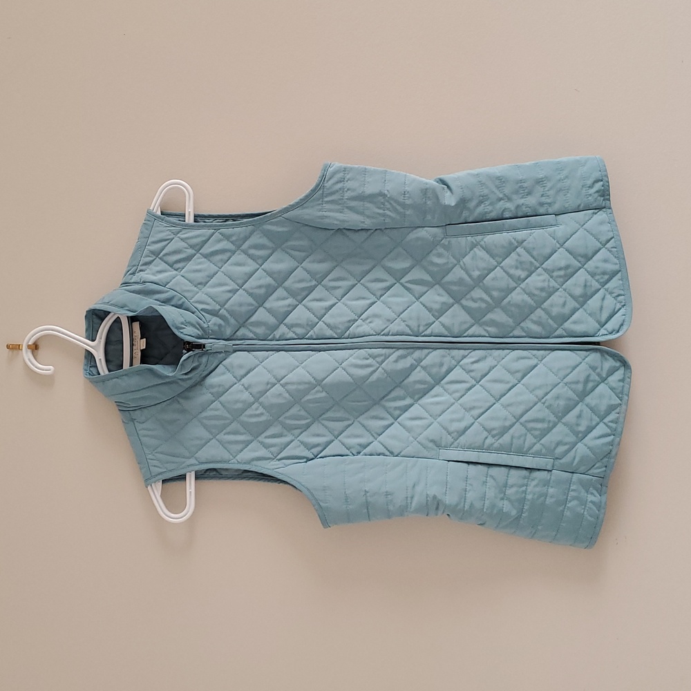 Talbots Petites Women's Diamonds Quilted Blue Vest With Zipper Sz S Cottagecore